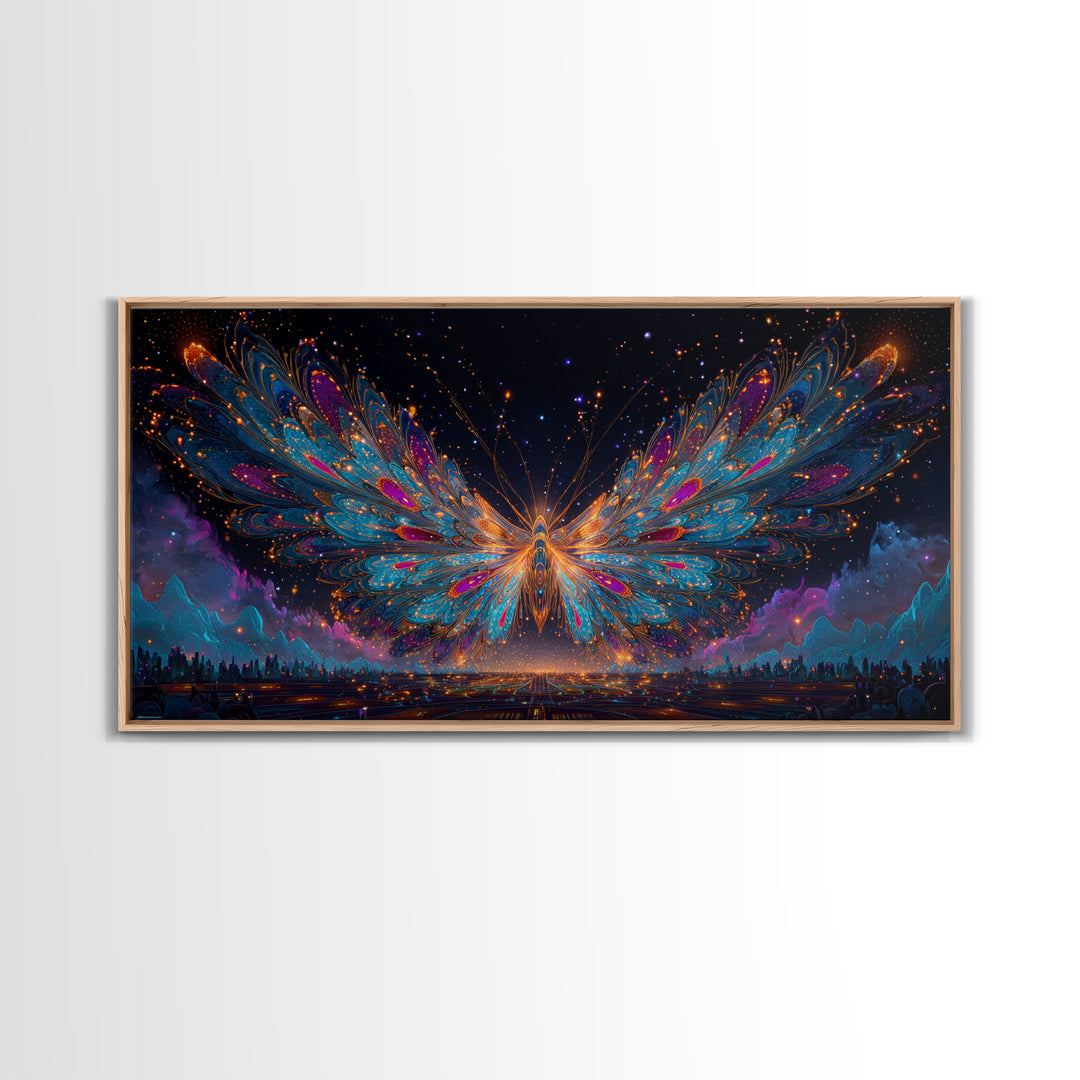 Ancient Temple Dramatic Neon Light Painting Canvas Print Wall Art Moody Home Decor Framed Canvas Print Mysterious Landscape Wall Art