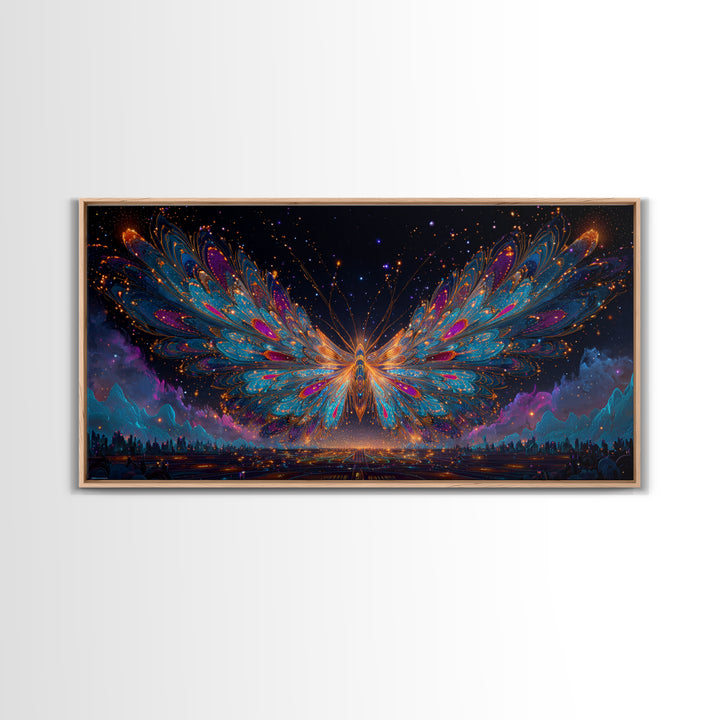 Ancient Temple Dramatic Neon Light Painting Canvas Print Wall Art Moody Home Decor Framed Canvas Print Mysterious Landscape Wall Art