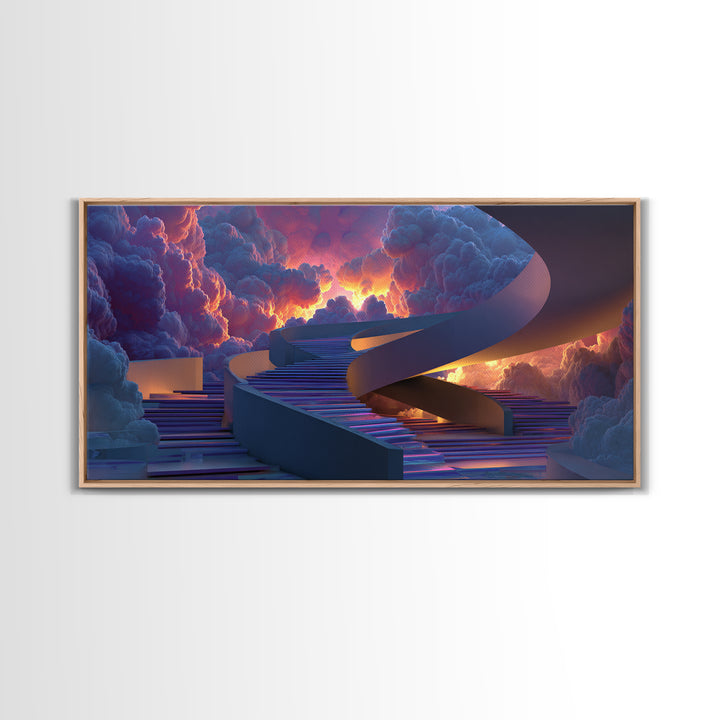 Futuristic Surreal Staircase In Colorful Clouds Digital Art Dreamscape Canvas Print
