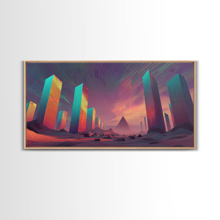 Colorful Psychedelic Meditation Artwork With Neon Lines Spiritual Wall Art Canvas Print