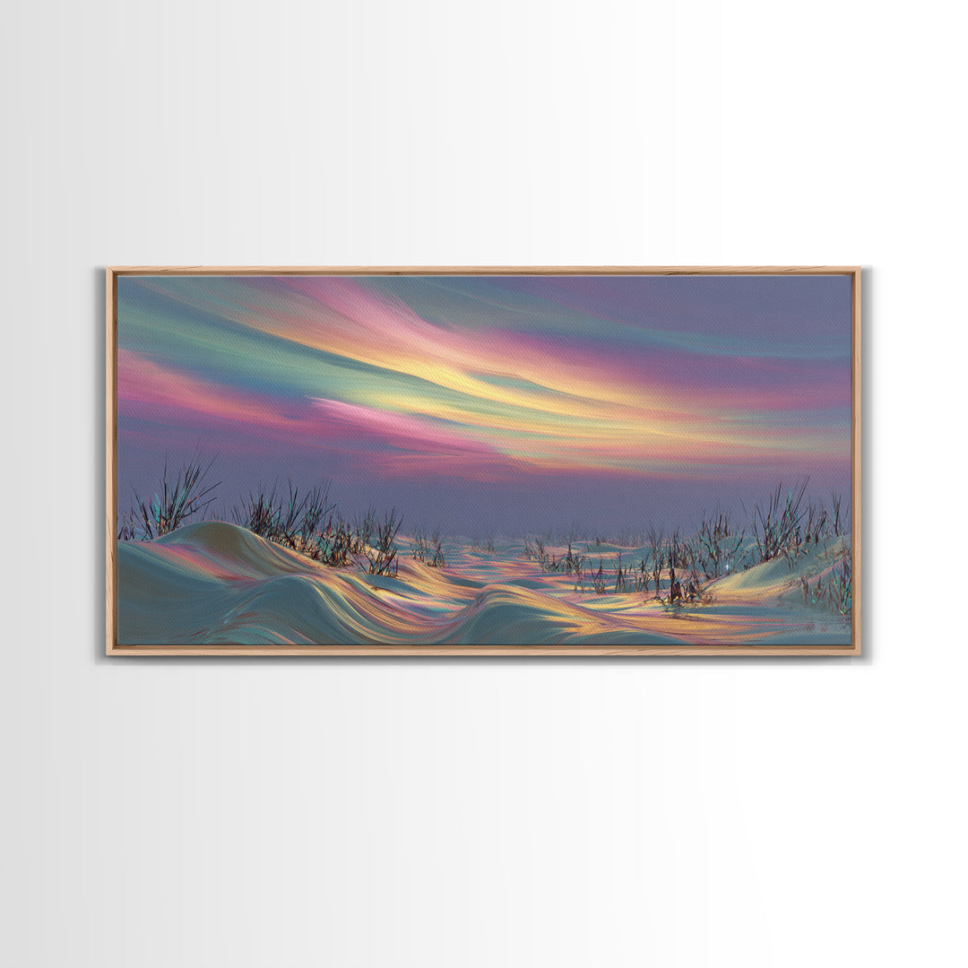 Vast Desert Prairie Landscape With Wagon And Distant Mountain Range Framed Canvas Print Rustic Wall Art For Country Home Decor