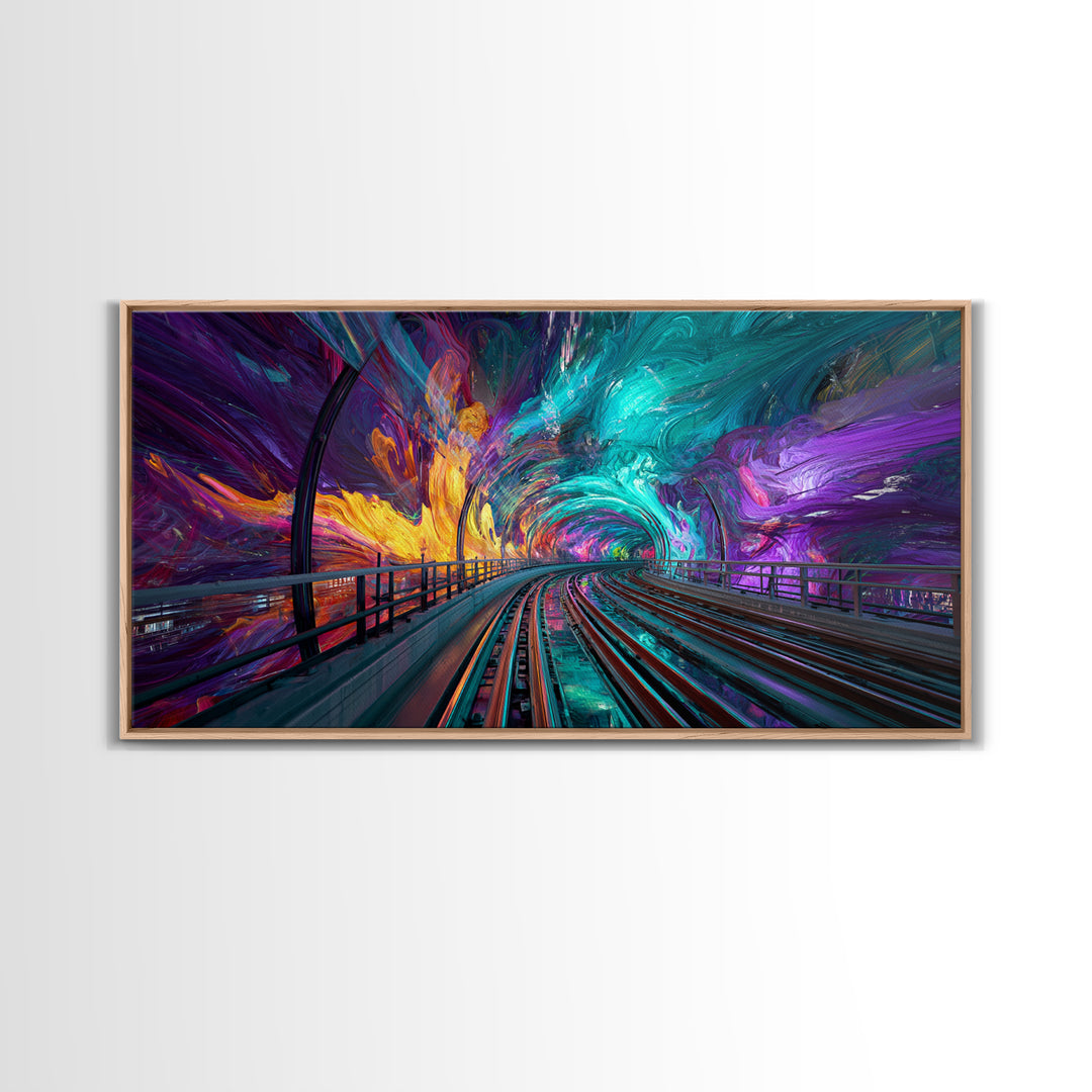 Vivid Abstract Colorful Tunnel With Paint Swirls And Rainbow Hues Canvas Print Modern Wall Art Framed Home Decor