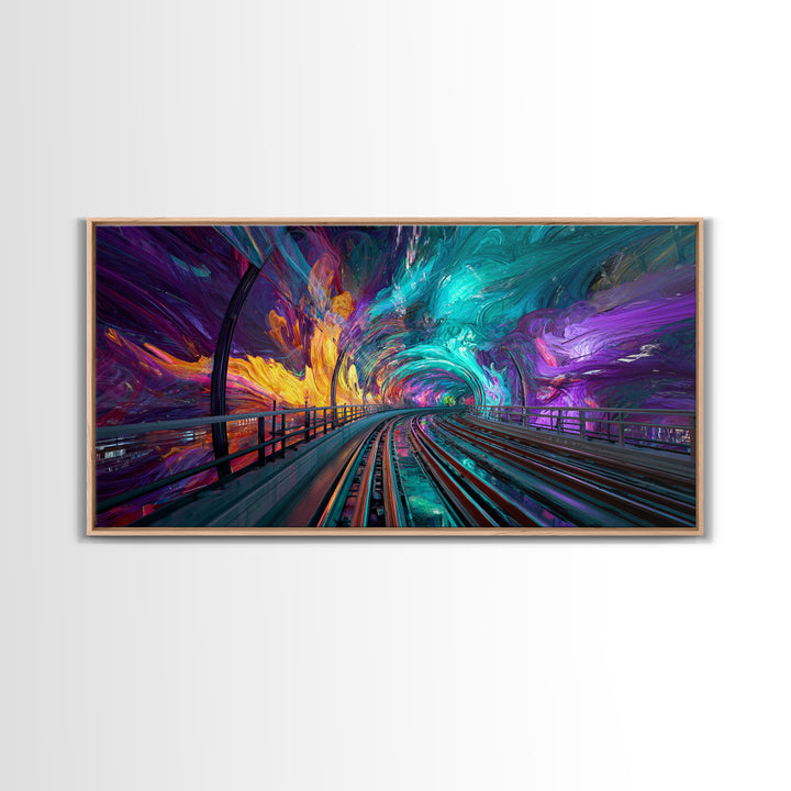 Vivid Abstract Colorful Tunnel With Paint Swirls And Rainbow Hues Canvas Print Modern Wall Art Framed Home Decor
