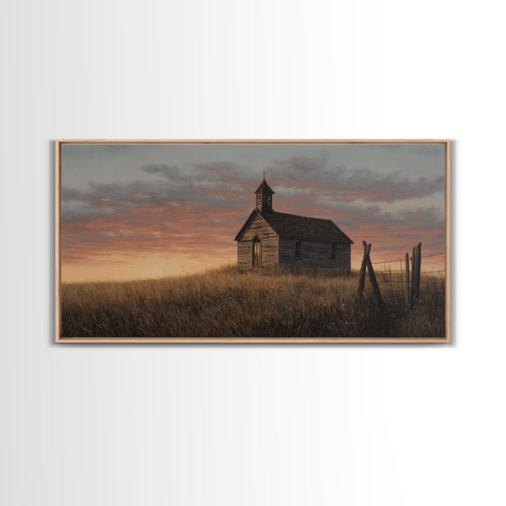 Rustic Countryside Scene With Barn And Wheat Field Warm Autumn Landscape Painting Canvas Print For Home