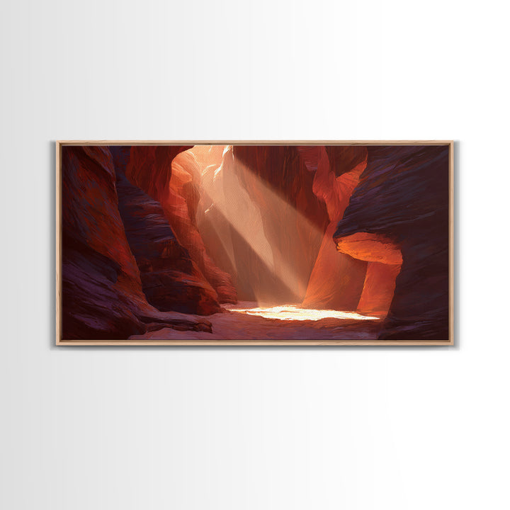 Red Rock Canyon Landscape With Warm Sunlight Rays Painting Wall Art Large Canvas Print Southwest Home Decor Rustic Wall Decor