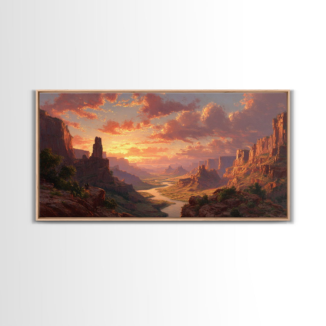 Sunset Over Monumental Canyon With Orange Glow In Dramatic Sky Large Wall Art Original Landscape Canvas Print