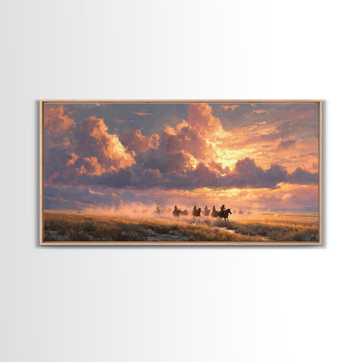 Serene Morning Lake Scene With Wooded Trees and Mist Rising Over Water Wall Art Framed Canvas Print for Cozy Home Decor