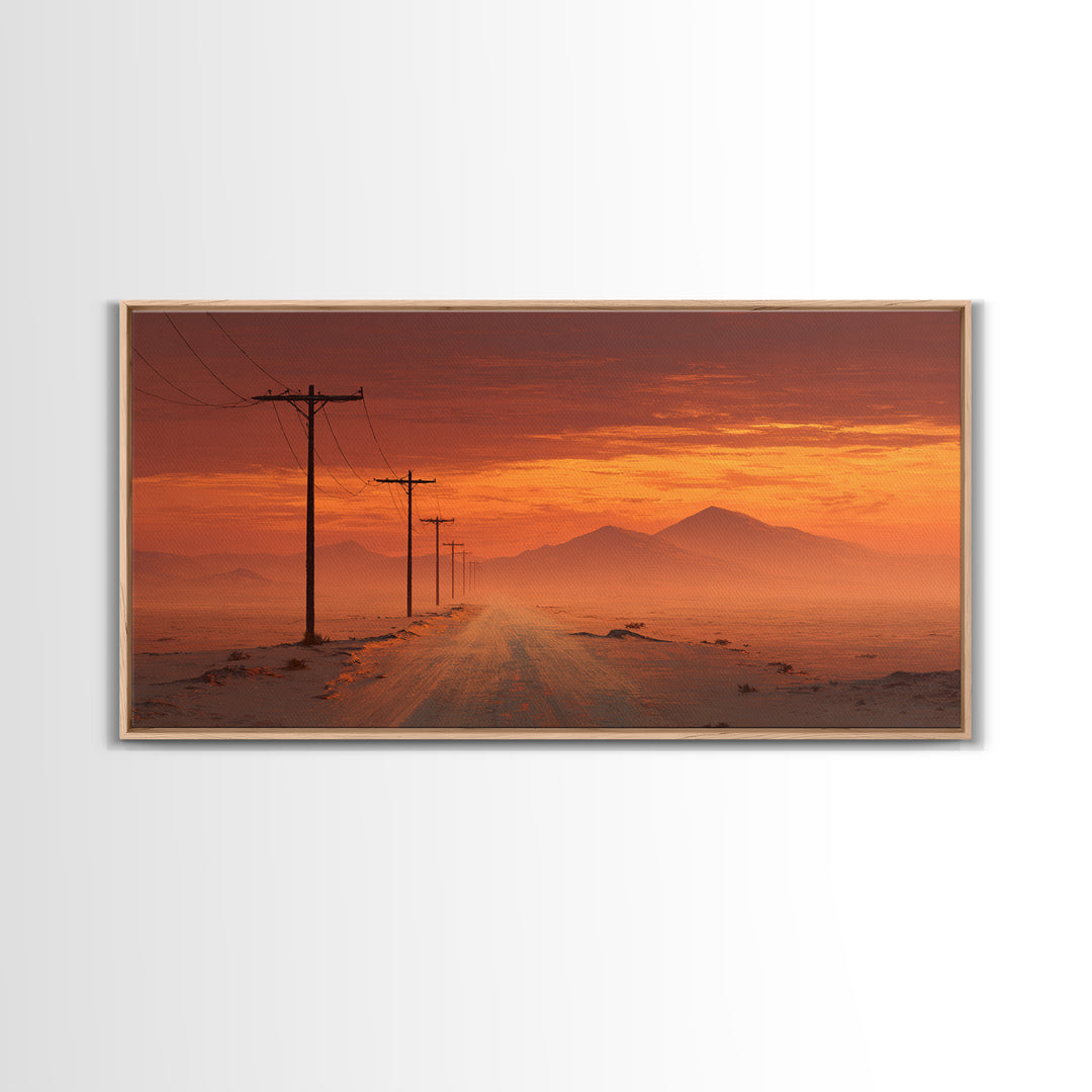 Rustic Desert Road Landscape Painting Wall Art Framed Canvas Print For Farmhouse Kitchen Living Room Decor