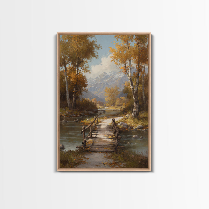 Classic Autumn Mountain Landscape Painting Wall Art Framed Canvas Print Rustic Home Decor