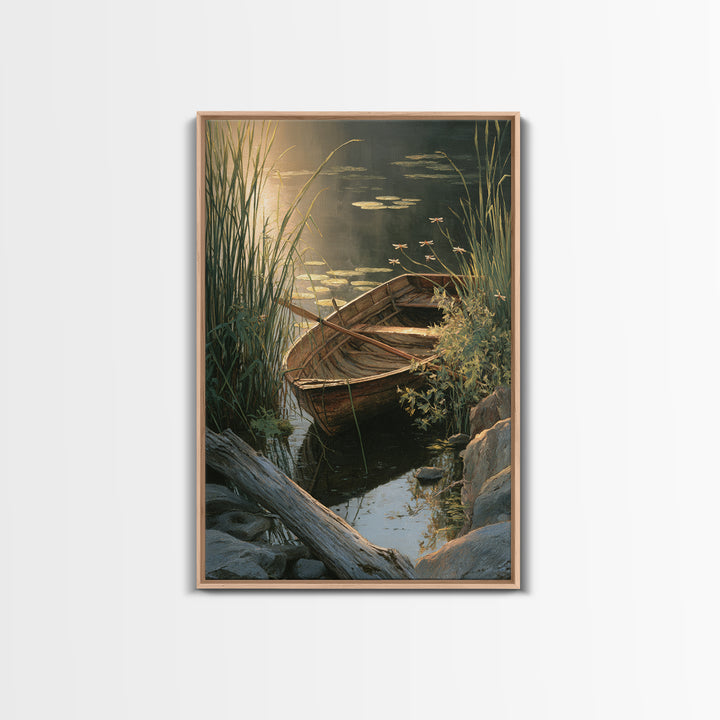 Enchanting Water Lily Pond With Dragonflies Oil Painting Fine Art Print Tranquil Nature Wall Art