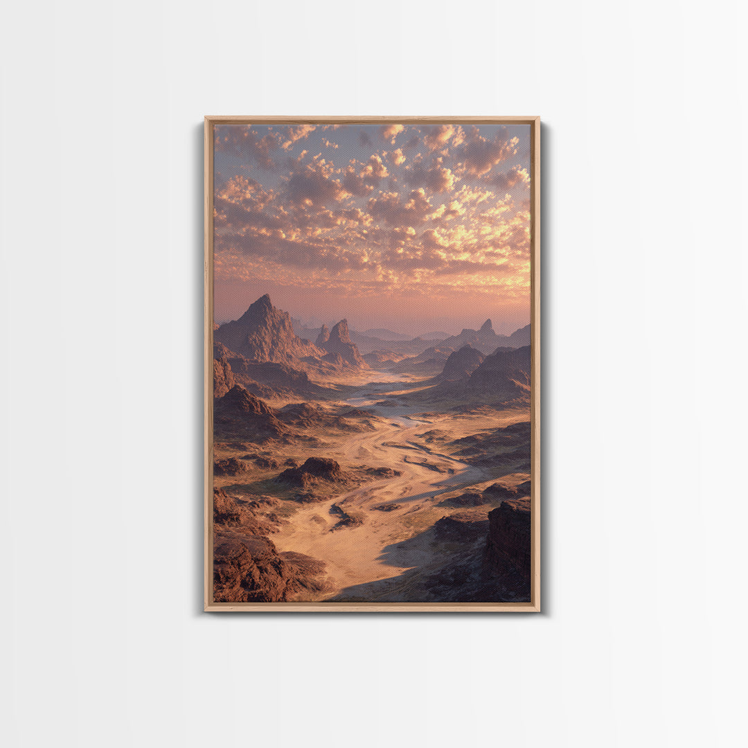 Majestic Desert Landscape With Dramatic Lighting Sunset Modern Wall Art Framed Canvas Print For Home And Office Decor