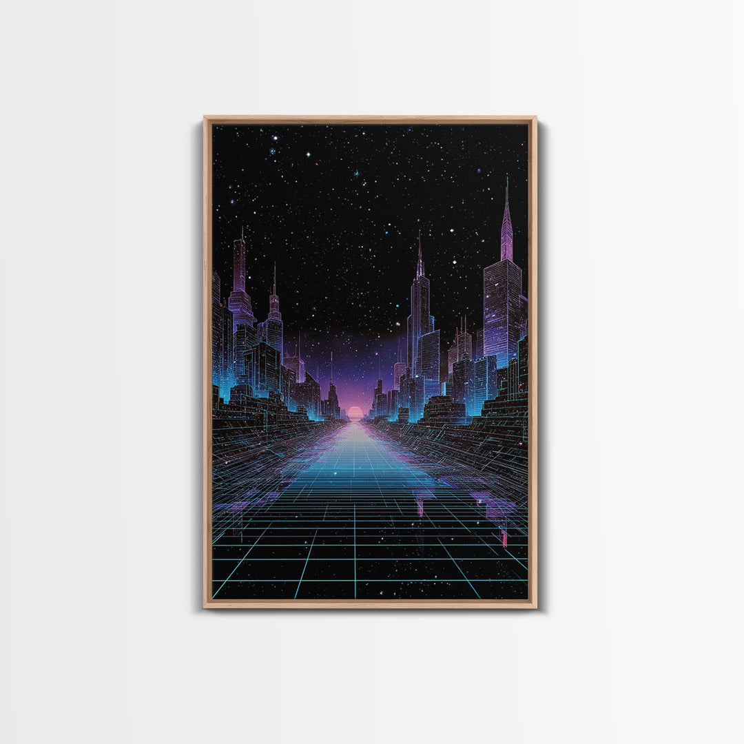 Futuristic Neon Cyberpunk City Nightscape Digital Art Wall Art Canvas Print Modern Urban Decor Aesthetic Gaming Room