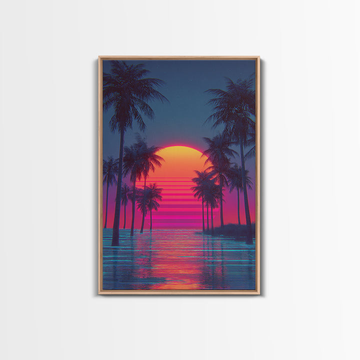 Sunset Over Tropical Beach With Palm Trees Vibrant Coastal Wall Art Canvas Print