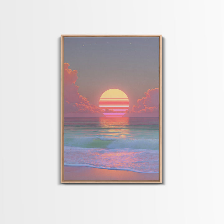 Sunset Miami Beach Retro Wave Wall Art Canvas Print Neon Cityscape Modern Home Decor