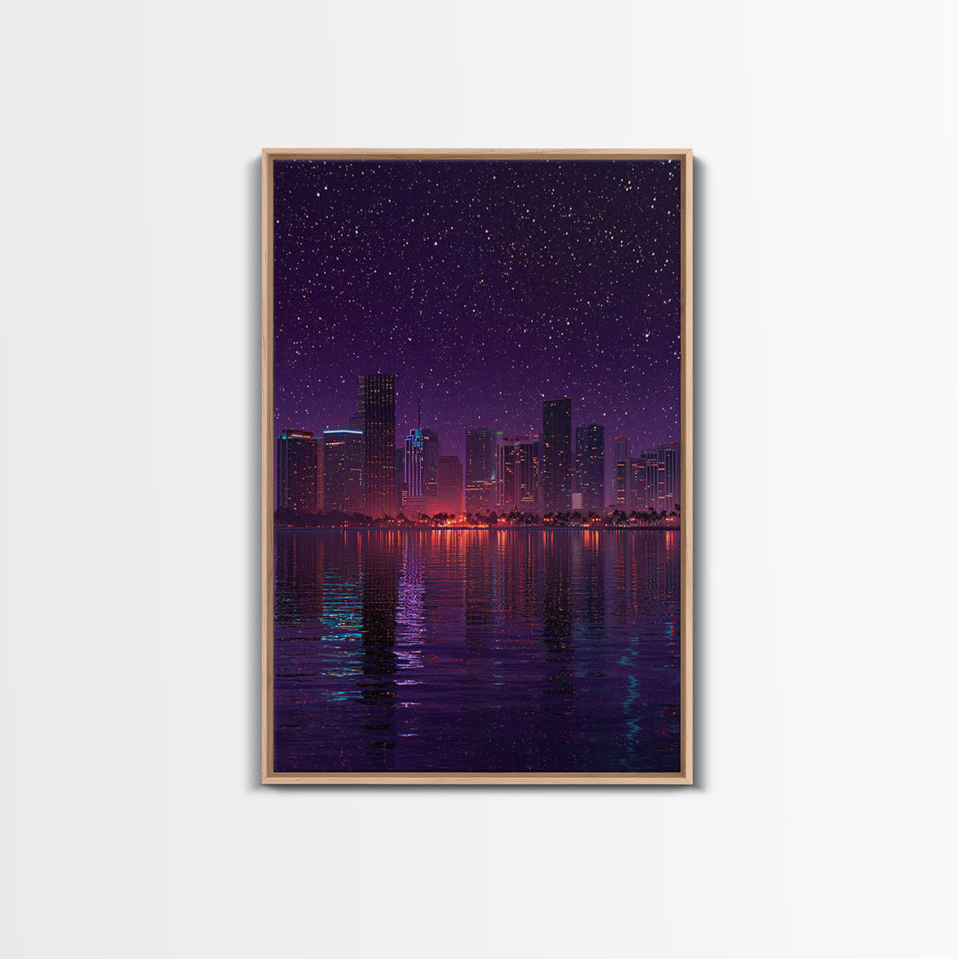 Retro Neon Futuristic Car On Road With Palm Trees Canvas Print For Modern Wall Art Living Room Decor And Bedroom Art