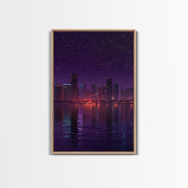 Retro Neon Futuristic Car On Road With Palm Trees Canvas Print For Modern Wall Art Living Room Decor And Bedroom Art