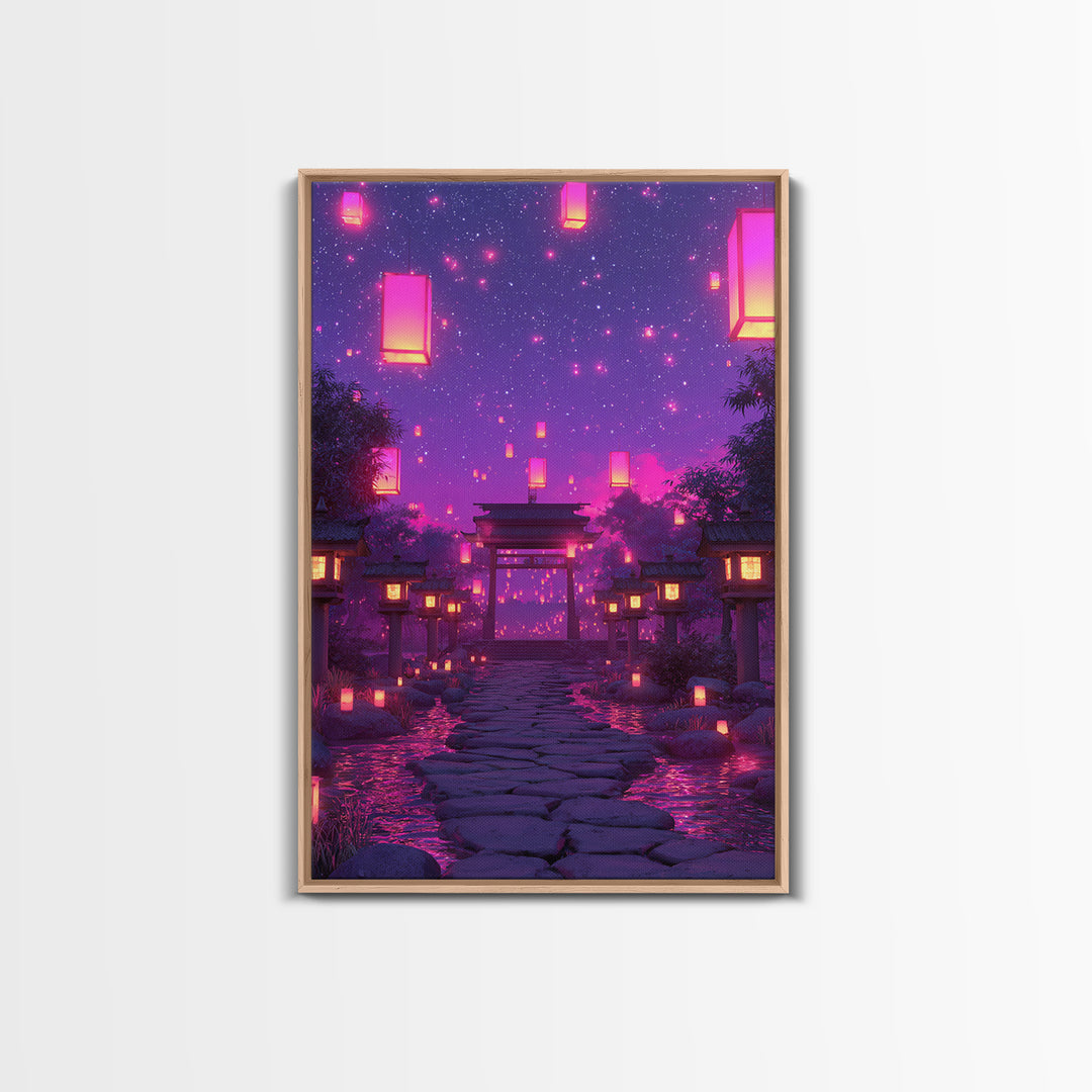 Enchanting Lantern Festival Pink And Purple Glow Night Landscape Wall Art Framed Canvas Print For Home And Office