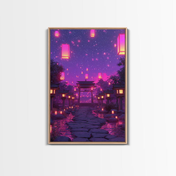 Enchanting Lantern Festival Pink And Purple Glow Night Landscape Wall Art Framed Canvas Print For Home And Office