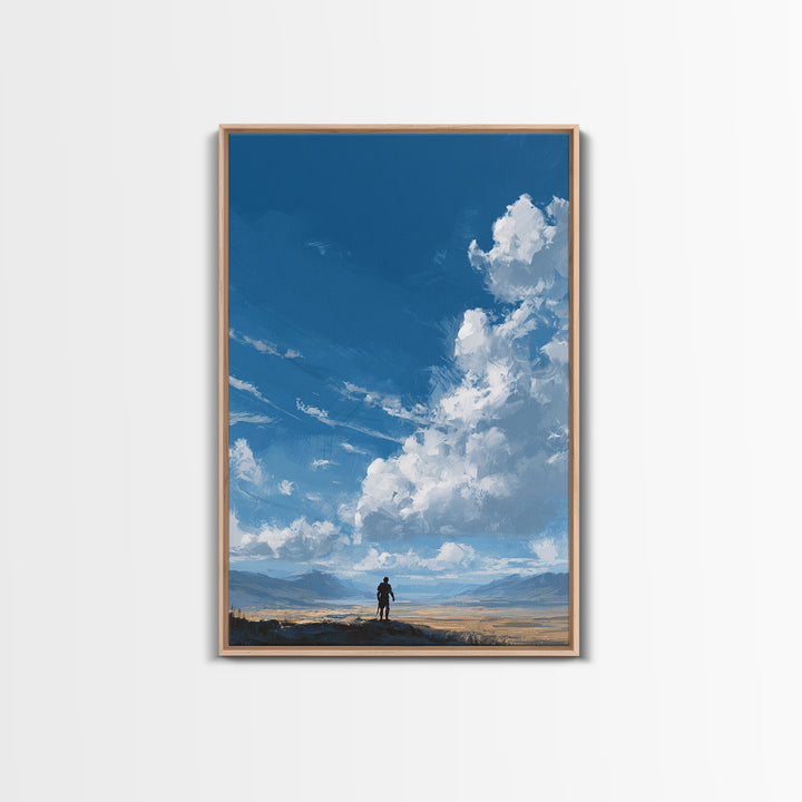 Fantasy Warrior Standing Over Vast Desert Landscape Digital Artwork Modern Wall Art Canvas Print Unique