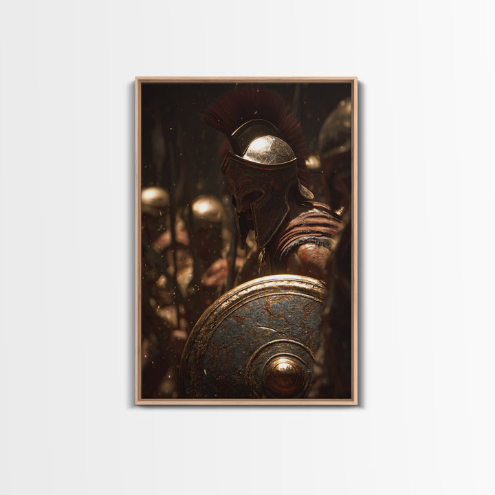 Spartan Hoplite Helmet And Shield Wall Art, Ancient Greek Warrior Canvas Print, Masculine Office Decor, History Gift For Him