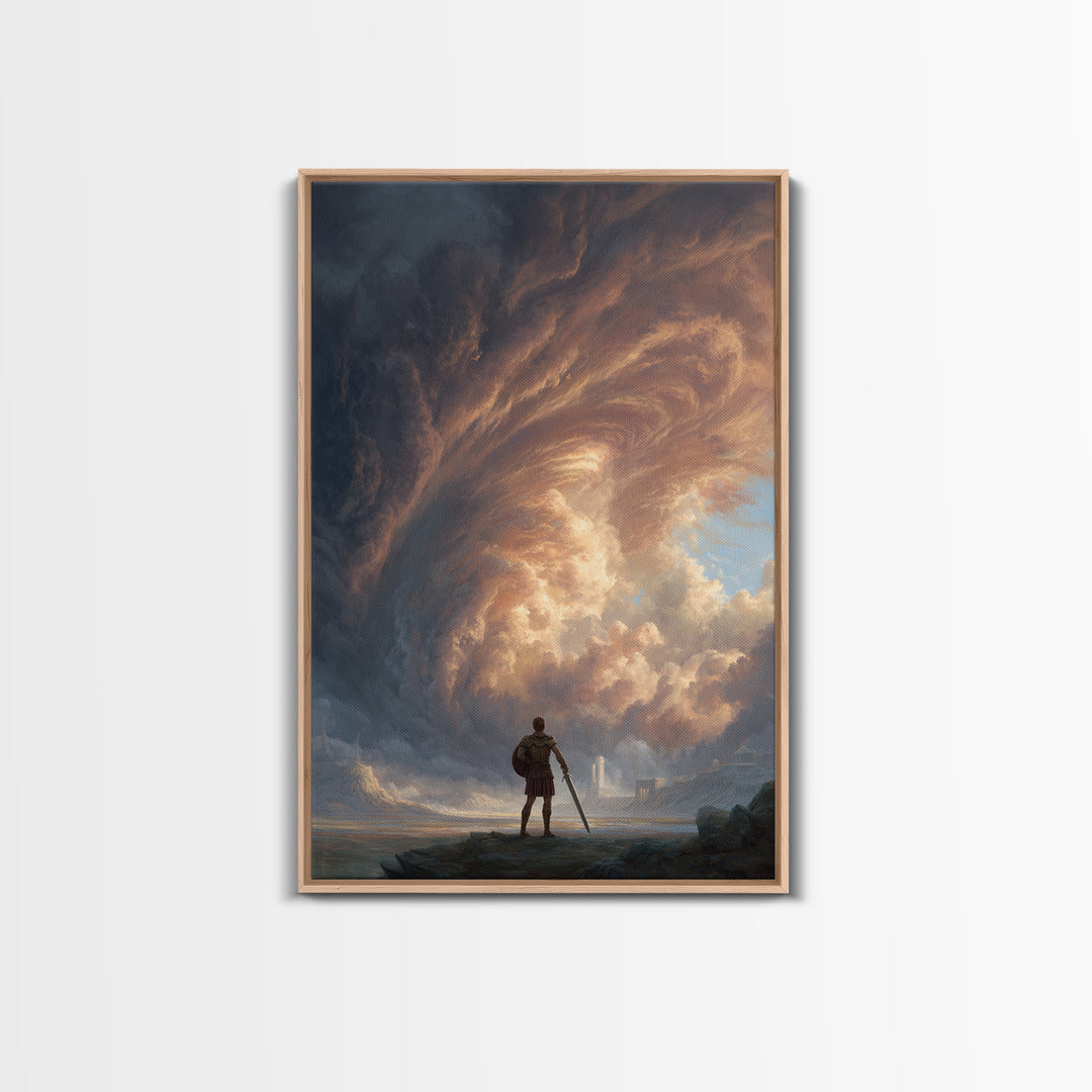 Hero Before Storm Canvas Print, Epic Fantasy Large Wall Art, Moody Seascape Painting, Masculine Office Decor Gift For Him