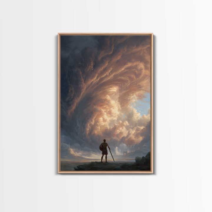 Hero Before Storm Canvas Print, Epic Fantasy Large Wall Art, Moody Seascape Painting, Masculine Office Decor Gift For Him