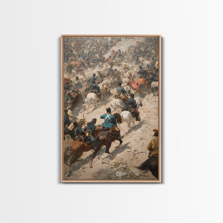 Chaotic Cavalry Battle Scene Wall Art, Historical Canvas Print, War Painting Decor, Equestrian Art, Masculine Office Gift