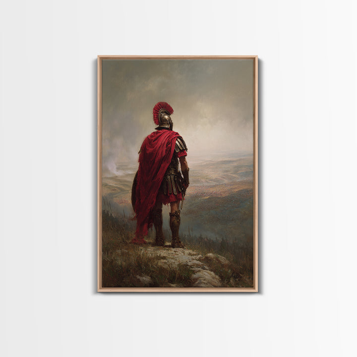 Roman Centurion In Red Cloak Overlooking Battlefield Wall Art, Ancient Warrior Canvas Print For Office Decor And Gift For Him