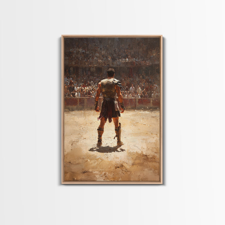 Gladiator Standing In Sunlit Ancient Arena Wall Art, Roman Warrior Canvas Print For Man Cave Decor And Masculine Office Art