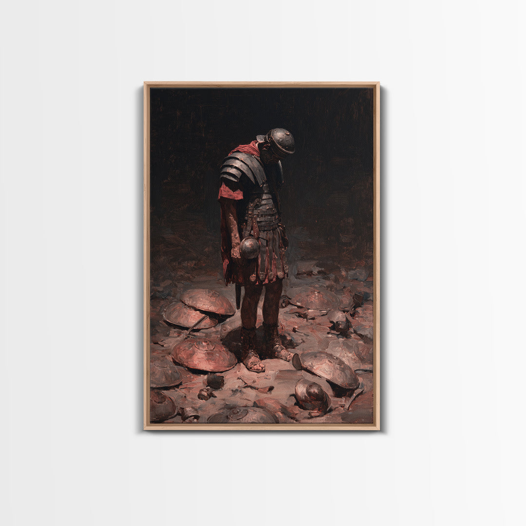 Defeated Roman Gladiator In Dark Arena Canvas Print, Moody Warrior Wall Art, Ancient Battle Decor, Masculine Office Art
