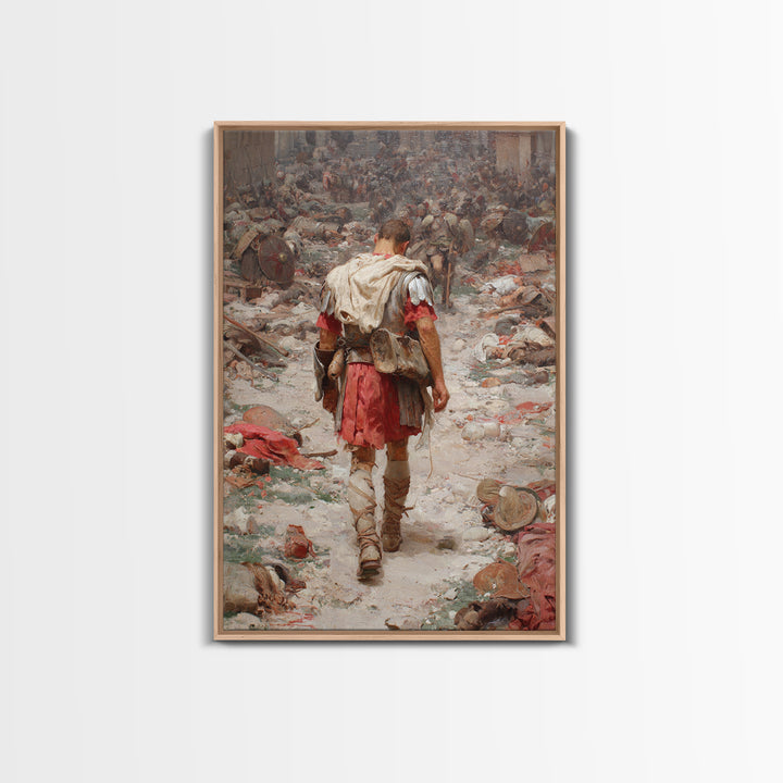 Historic Roman Soldier Amidst Battle Aftermath Detailed Painting Wall Art Canvas Print For History Buffs And Home Decor