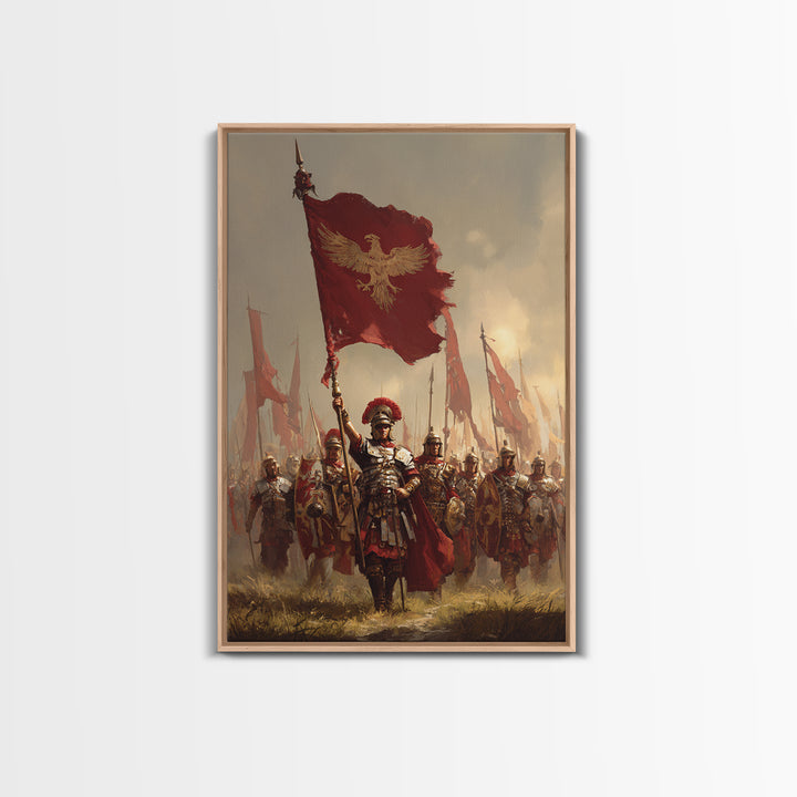 Roman Eagle Standard Bearer Framed Canvas Print, Ancient Legion Wall Art, Historical Battle Decor, Masculine Gift For Him