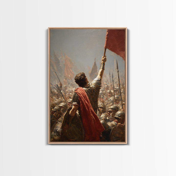 Roman Standard Bearer In Battle Wall Art, Dramatic Warrior Oil Painting, Historical Fine Art Print, Masculine Office Decor