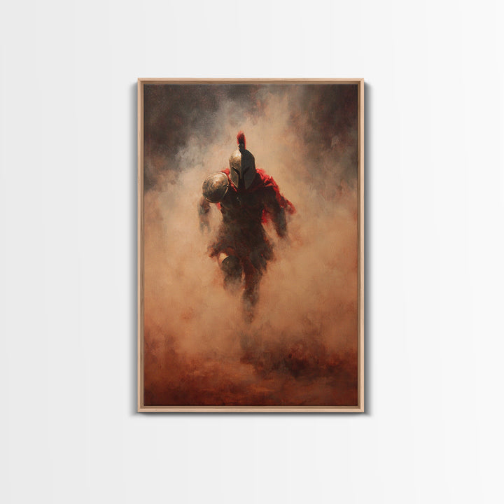 Spartan Warrior Emerging Through Red Smoke, Canvas Print, Dramatic Battle Wall Art, Ancient Greek Decor, Masculine Art, Gift For Him