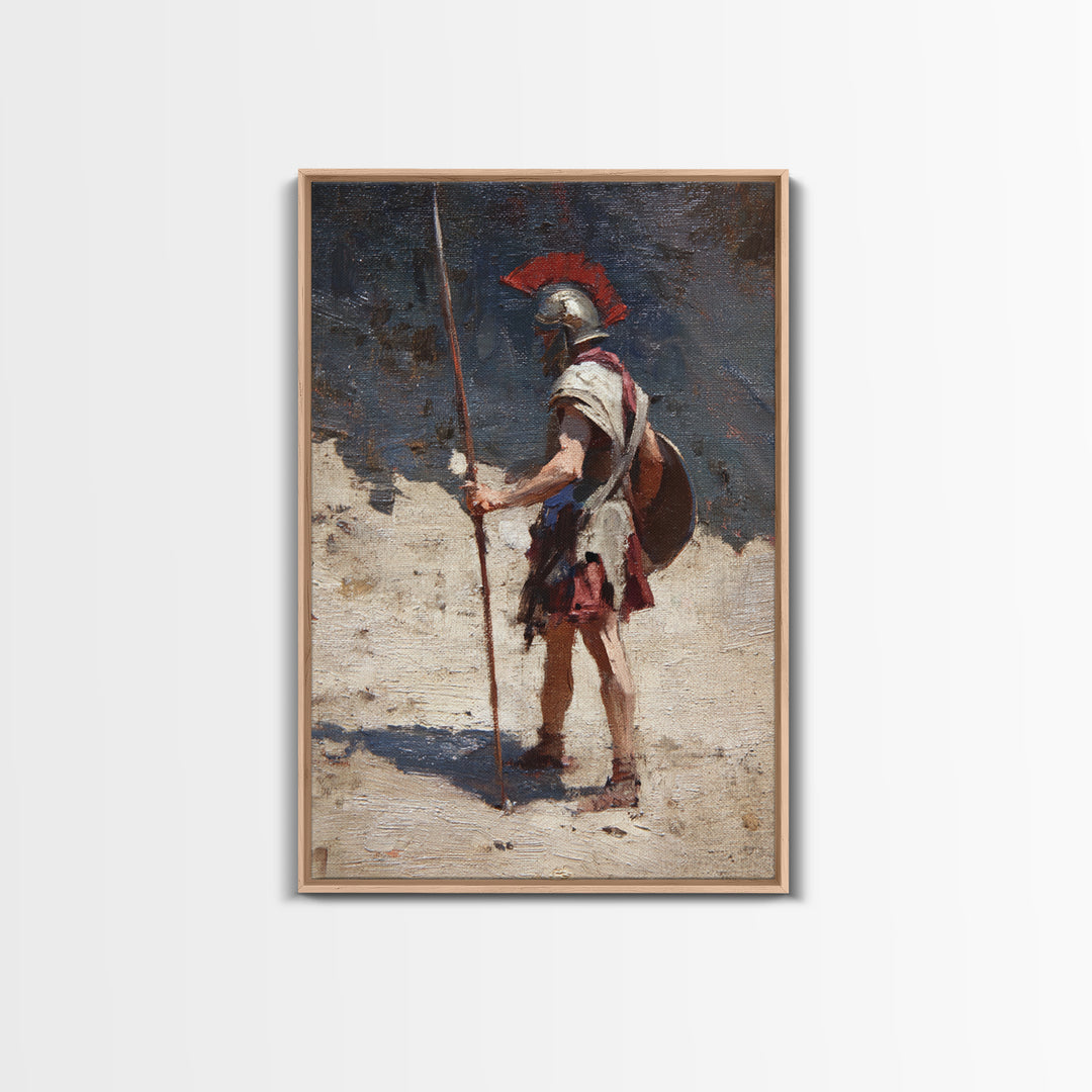 Solitary Roman Guard With Spear Wall Art, Ancient Soldier Canvas Print, Historical Warrior Decor, Masculine Office Art Gift