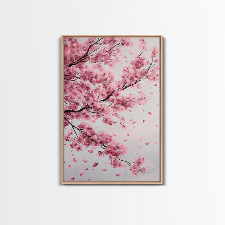 Pink Cherry Blossom Branches Canvas Print, Japanese Wall Art, Botanical Wall Decor, Spring Bedroom Decor, Feminine Gift For Her