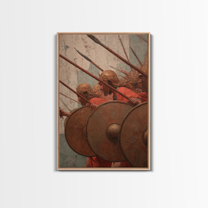Ancient Shield Wall Canvas Print, Greek Phalanx Soldiers With Spears, Historical Battle Art For Masculine Office Decor Gift