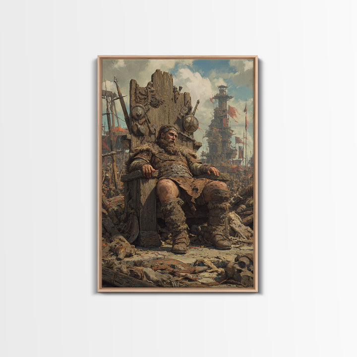 Viking Warlord On Throne Canvas Print, Norse Warrior Wall Art, Fantasy Battle Painting, Masculine Man Cave Decor Gift For Him