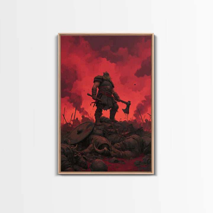Red Sky Viking Warlord Wall Art, Dark Fantasy Art, Norse Warrior Poster, Gothic Canvas Print, Masculine Game Room Decor Gift