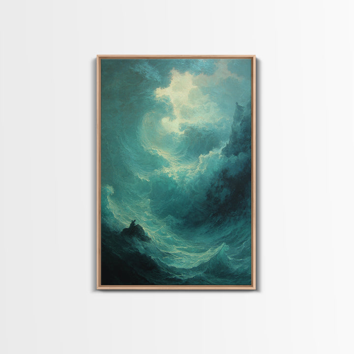 Stormy Turquoise Ocean Wave Canvas Print, Dramatic Seascape Wall Art, Coastal Nautical Decor, Large Beach House Art For Living Room
