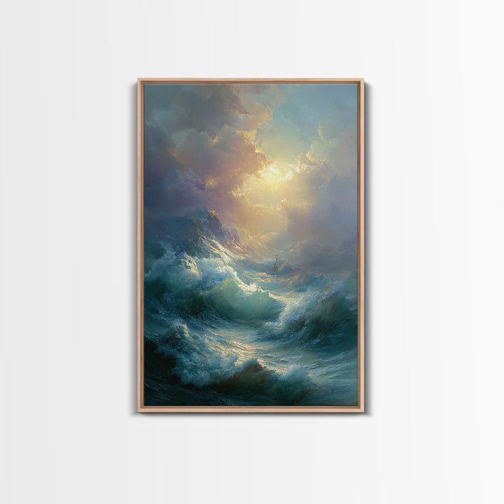 Stormy Ocean Wave Wall Art, Dramatic Seascape Oil Painting, Coastal Canvas Decor For Living Room And Beach House Gift Idea