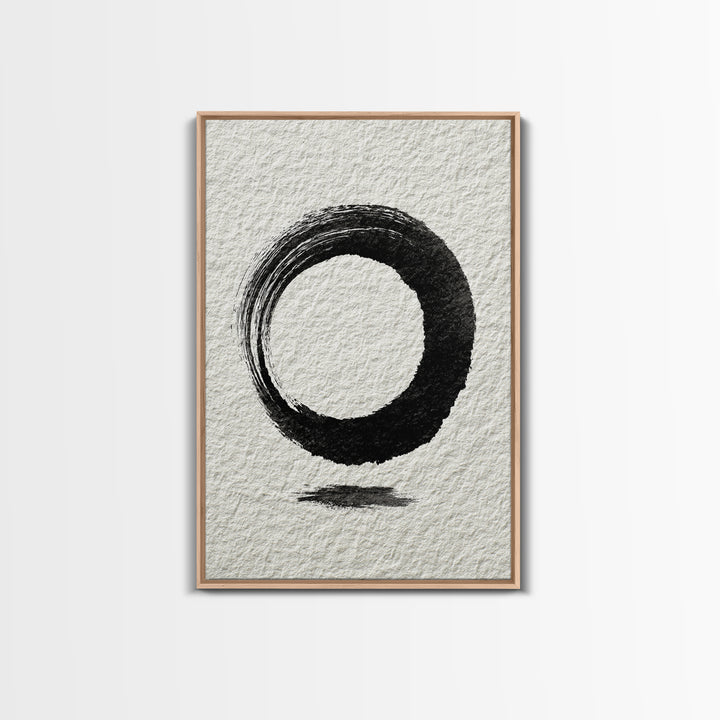 Minimalist Black Ink Circle Zen Enso Brushstroke Wall Art On Textured Paper Abstract Art Framed Canvas Print For Home Office Decor