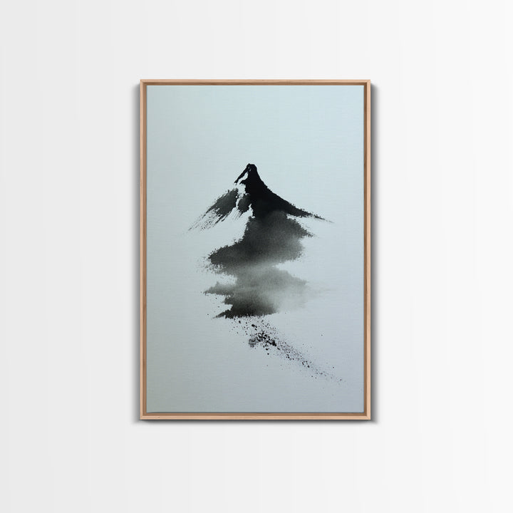 Minimalist Japanese Ink Mountain Painting With Zen Brush Strokes Modern Wall Art For Tranquil Home Decor