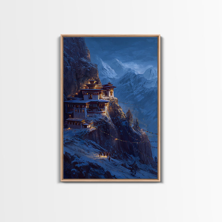 Contemplative Silhouette Meditation On Hill Nature Scene Minimalist Wall Art Framed Canvas Print