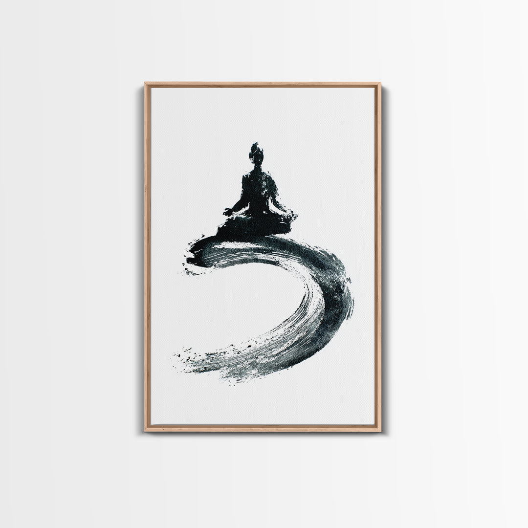 Black Ink Zen Meditation Wall Art Minimalist Brushstroke Canvas Print Peaceful Yoga Decor For Mindfulness And Spa