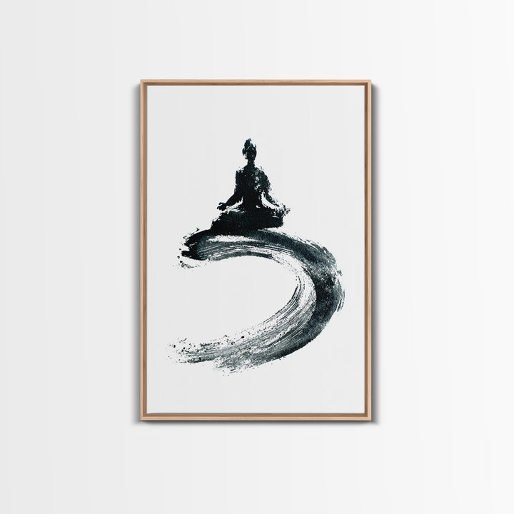 Black Ink Zen Meditation Wall Art Minimalist Brushstroke Canvas Print Peaceful Yoga Decor For Mindfulness And Spa