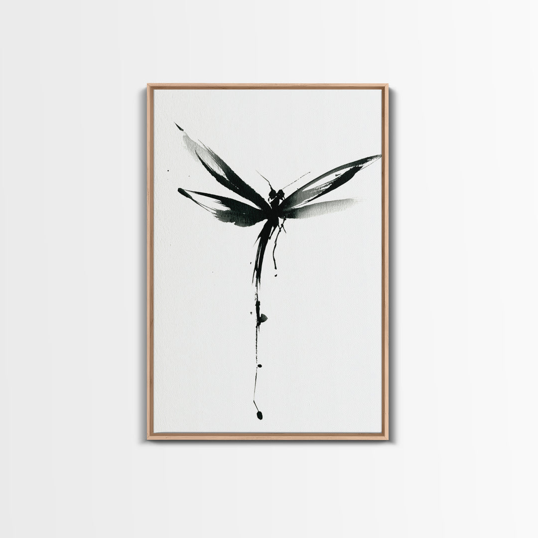 Minimalist Black Ink Dragonfly Wall Art Print Monochrome Canvas Print For Bedroom And Living Room Decor