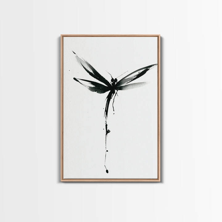Minimalist Black Ink Dragonfly Wall Art Print Monochrome Canvas Print For Bedroom And Living Room Decor