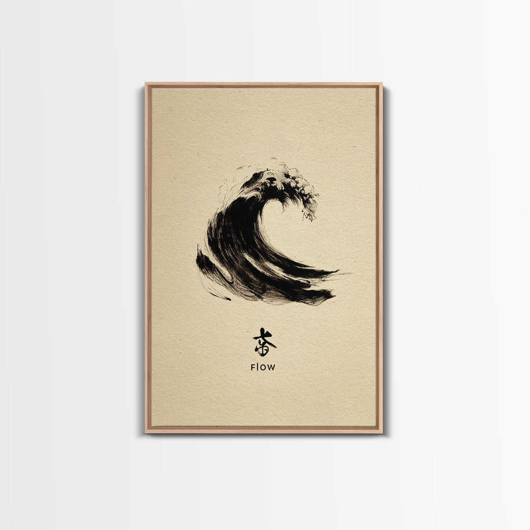 Large Black Ink Brush Stroke Abstract Flow Calligraphy Wall Art Painting Print Minimalist Home Decor Living Room Modern Framed Canvas