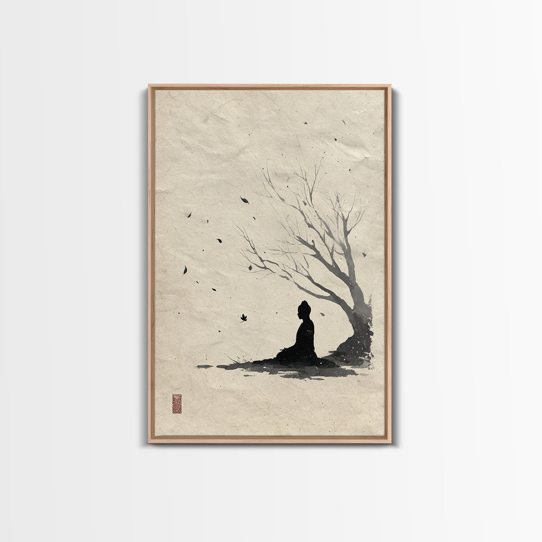 Zen Meditation Silhouette Ink Painting Wall Art Abstract Minimalist Oriental Canvas Print For Bedroom Decor And Yoga Room